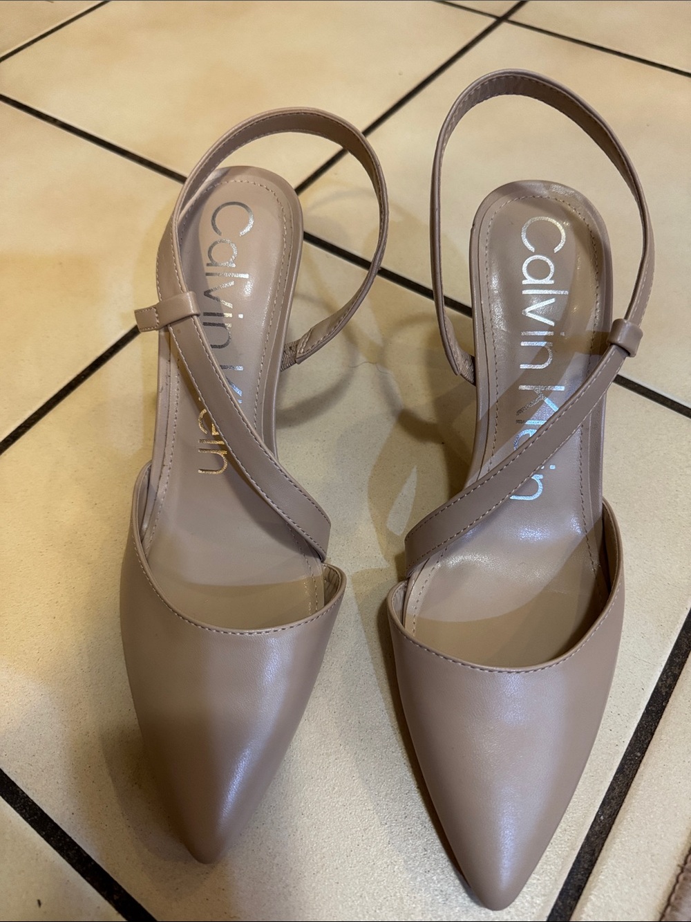 Calvin Klein Taupe Pointed Toe Slingback Heels